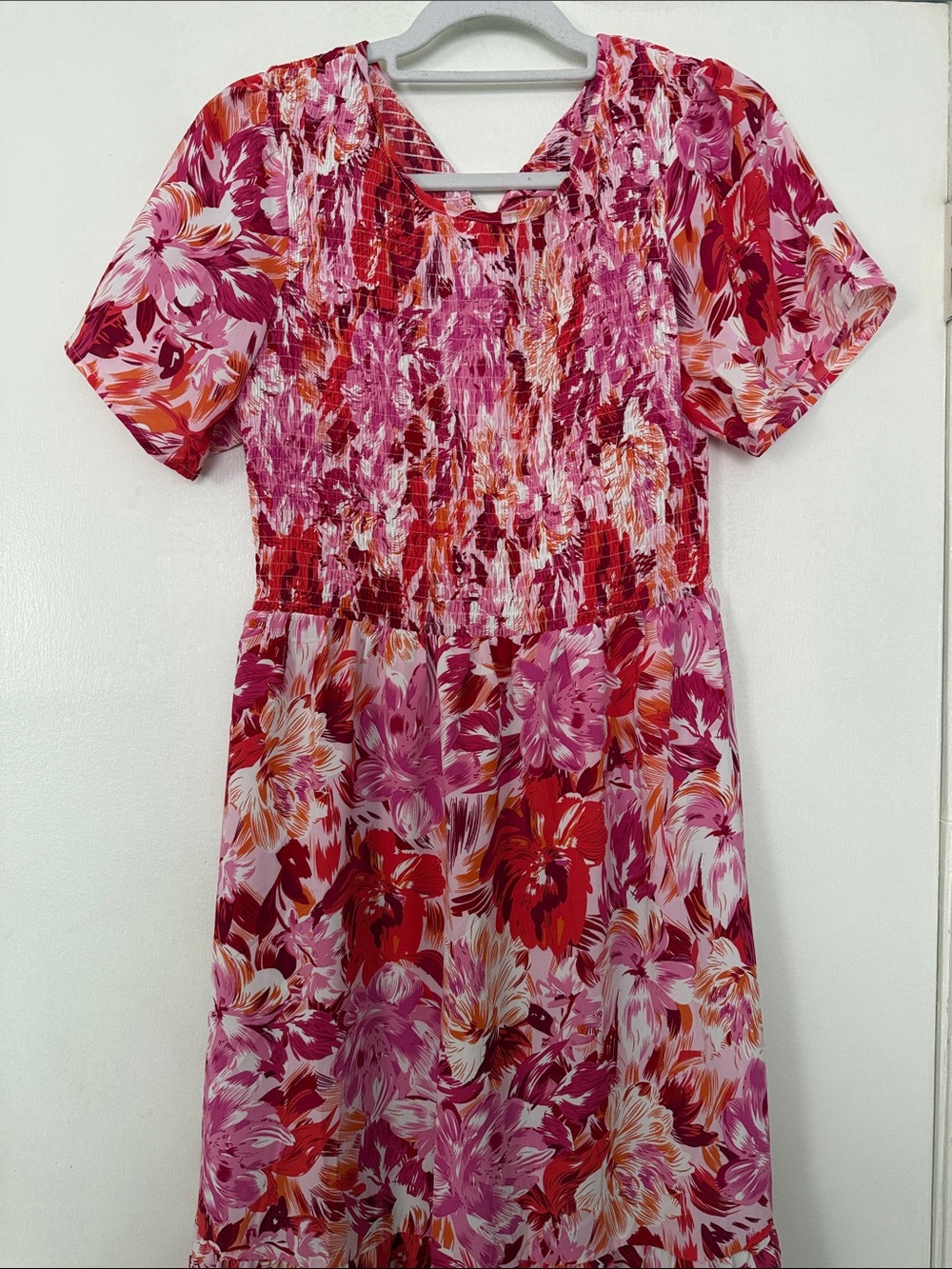 Kranda Floral Smocked Casual Dress in Pink